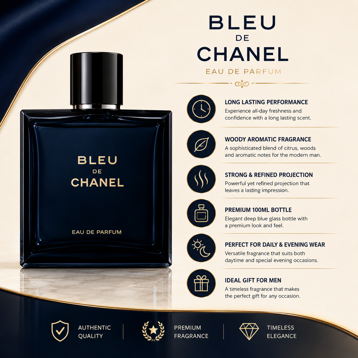 Bleu de Chanel Eau De Parfum 100ml – Premium Long-Lasting Men's Luxury Fragrance