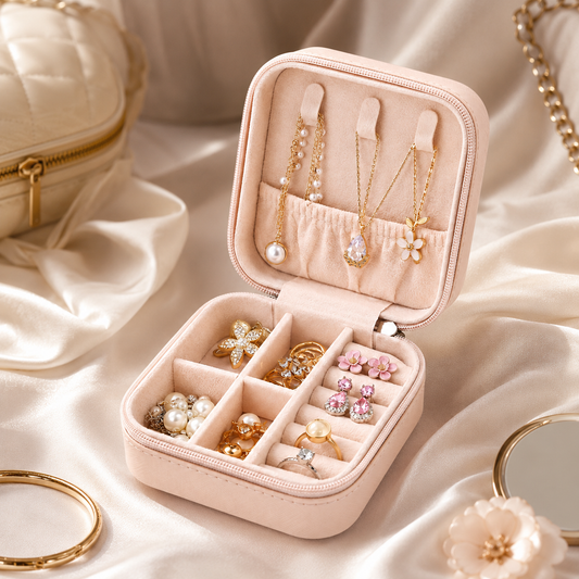 Portable Jewelry Organizer Box with Mirror – Travel Storage Case