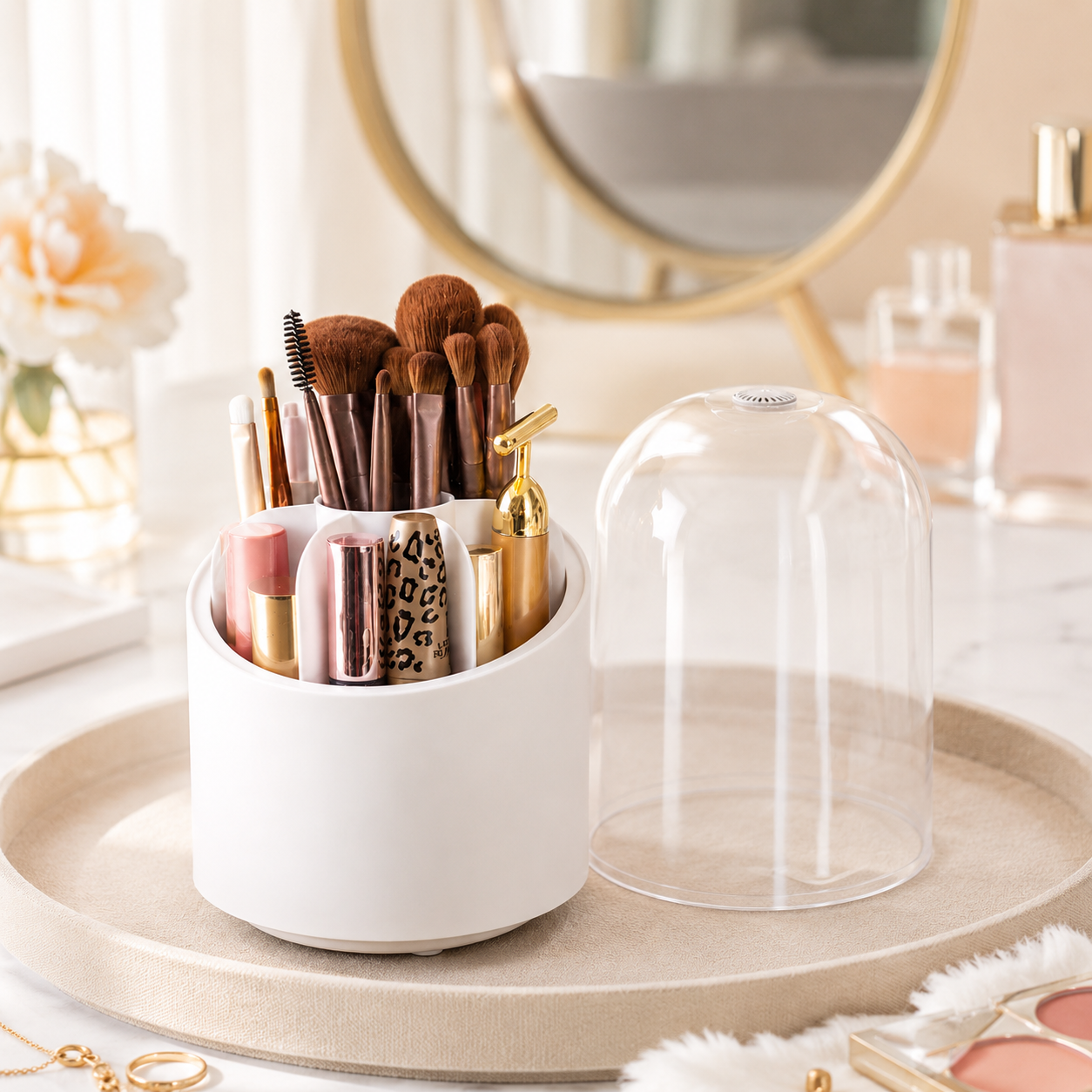 360° Rotating Makeup Brush Organizer & Cosmetic Storage Box