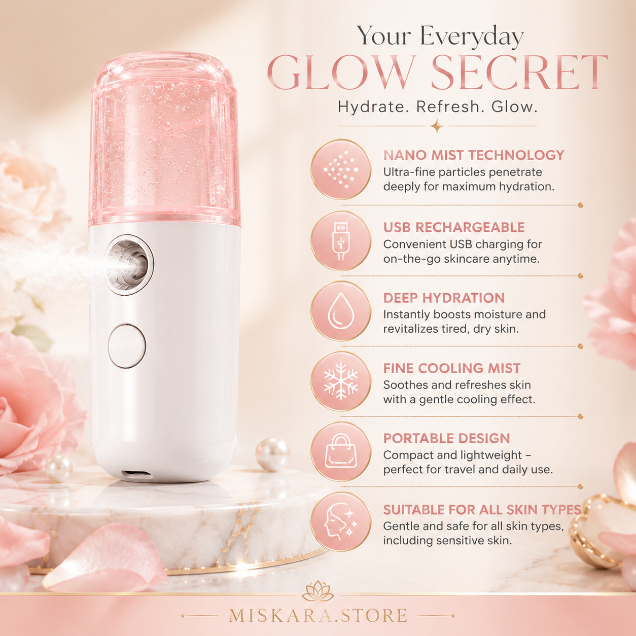 Portable Nano Facial Mist Sprayer – USB Rechargeable Face Humidifier & Hydrating Beauty Device