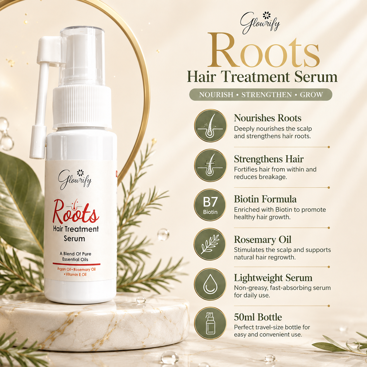 Glowrify Roots Hair Treatment Serum – Nourishing Scalp & Root Care Serum | 50ml