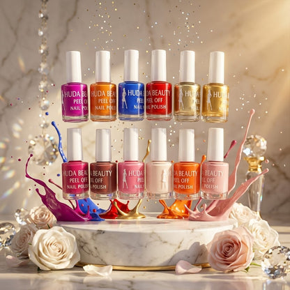 HUDA BEAUTY Peel-Off Nail Polish Set – 6 Vibrant Colors | Glossy Finish | Easy Removal