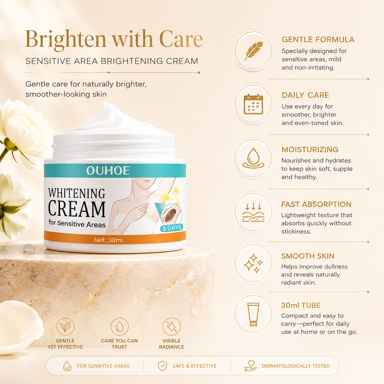 Sensitive Area Brightening Cream – Underarms, Inner Thighs &amp; Dark Spot Care | 30ml