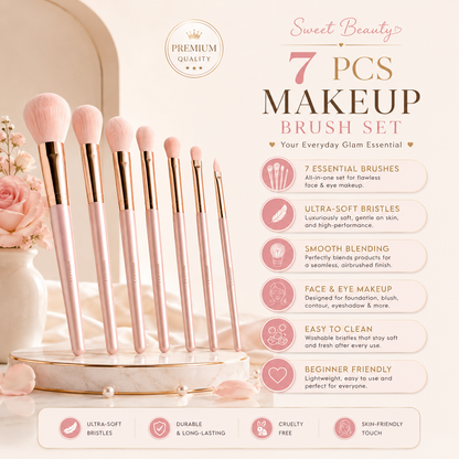 Sweet Beauty 7 PCS Makeup Brush Set – Professional Soft Brush Kit (Random Color)