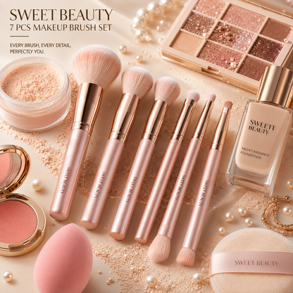 Sweet Beauty 7 PCS Makeup Brush Set – Professional Soft Brush Kit (Random Color)