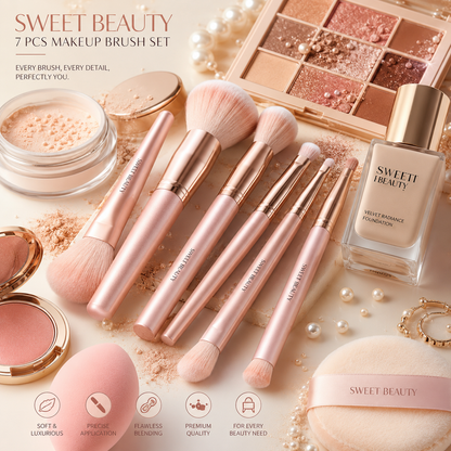 Sweet Beauty 7 PCS Makeup Brush Set – Professional Soft Brush Kit (Random Color)