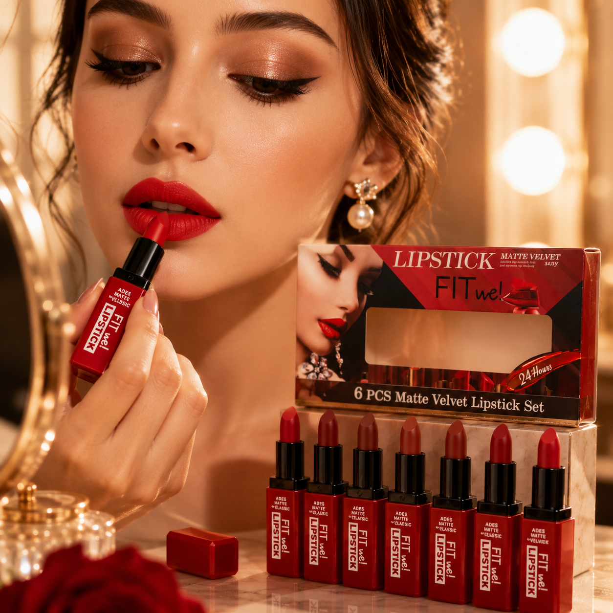 6 PCS Matte Velvet Lipstick Set – Long-Lasting Creamy Lip Color Collection (Red Shades)