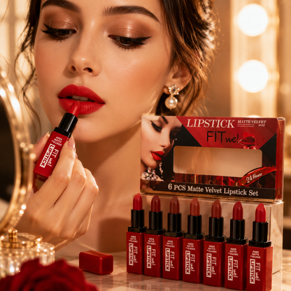 6 PCS Matte Velvet Lipstick Set – Long-Lasting Creamy Lip Color Collection (Red Shades)