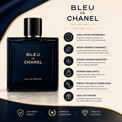 Bleu de Chanel Eau De Parfum 100ml – Premium Long-Lasting Men's Luxury Fragrance