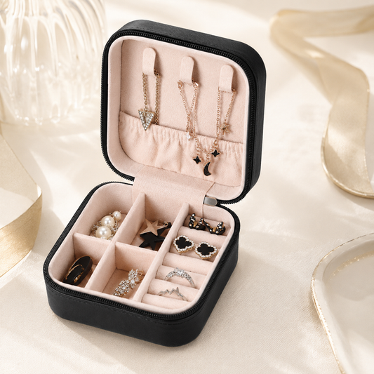 Portable Jewelry Organizer Box with Mirror – Travel Storage Case