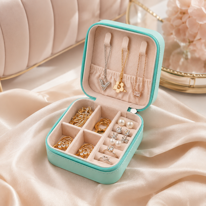 Portable Jewelry Organizer Box with Mirror – Travel Storage Case