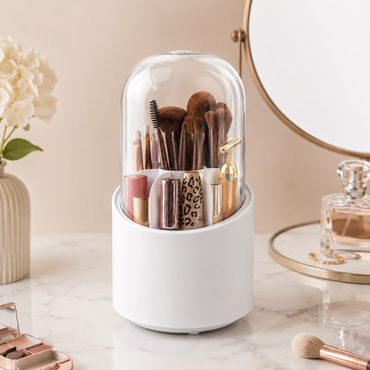 360° Rotating Makeup Brush Organizer & Cosmetic Storage Box