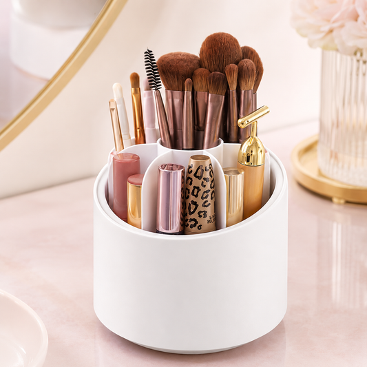 360° Rotating Makeup Brush Organizer & Cosmetic Storage Box