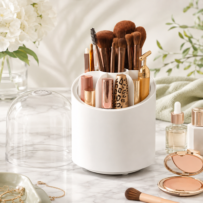 360° Rotating Makeup Brush Organizer & Cosmetic Storage Box