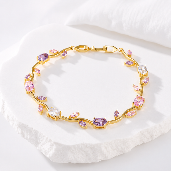 Blue Tulip Stainless Steel Bracelet for Women – Golden Base