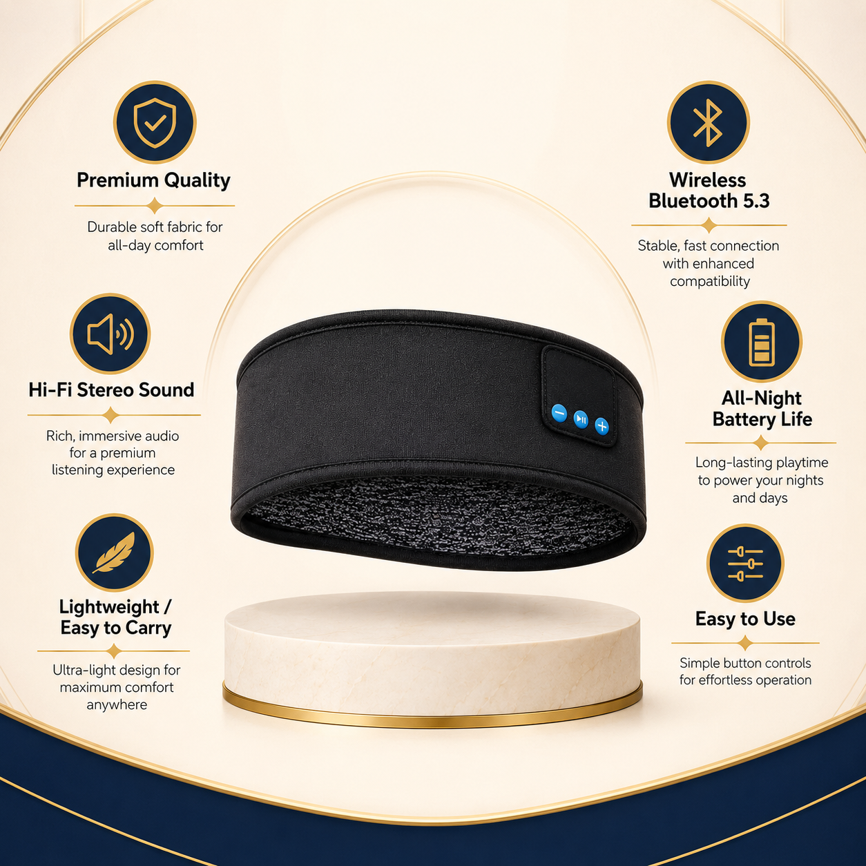 Wireless Bluetooth Music Headband with Built-In Headphones & Hands-Free Calling