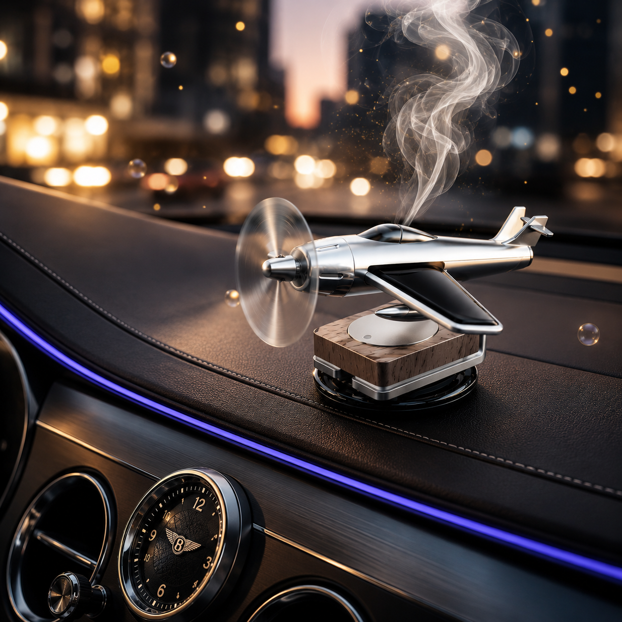 Solar Airplane Car Perfume Diffuser – Silver Aircraft Dashboard Air Freshener