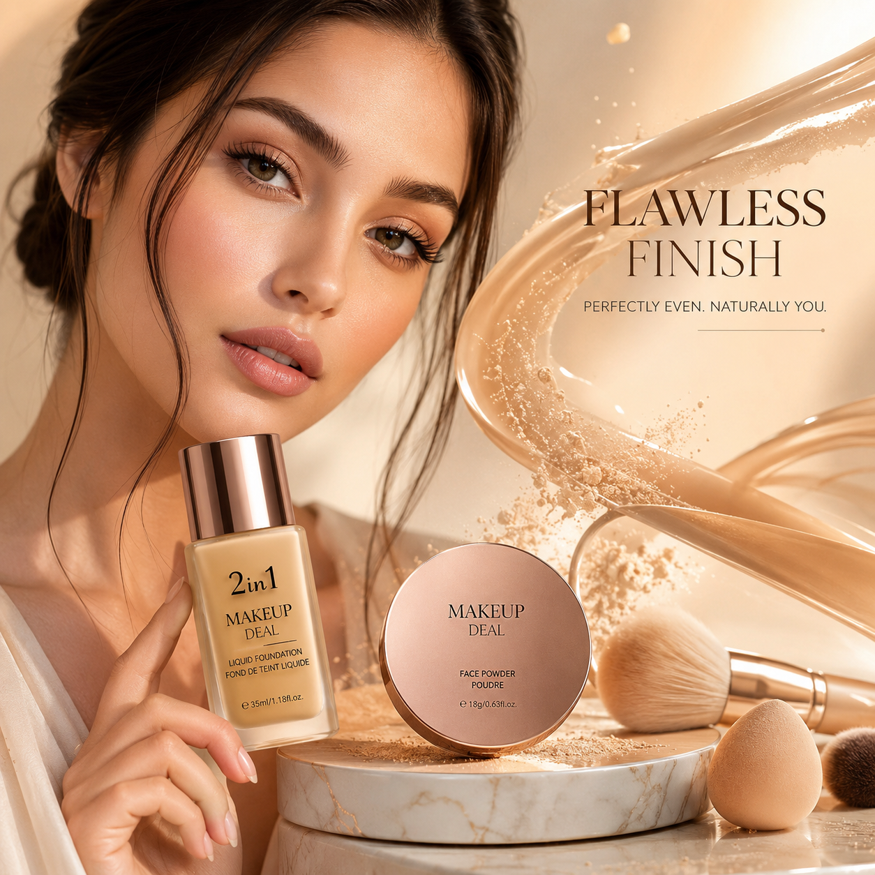 2-in-1 Makeup Deal – Liquid Foundation &amp; Face Powder Combo (Ivory Shade)